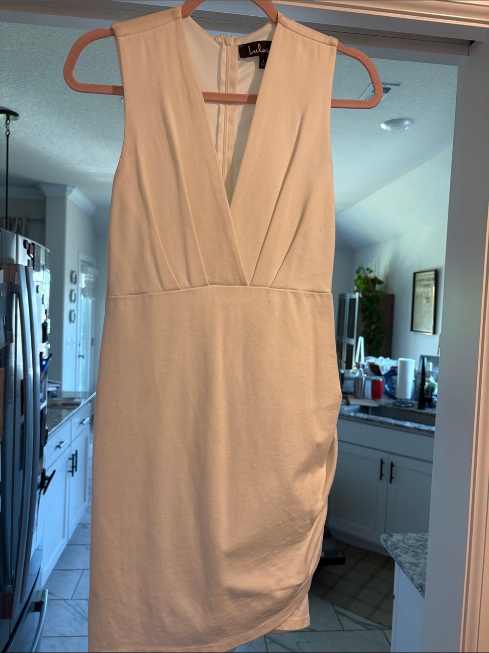 Lulu's Ivory Sleeveless V-Neck Wrap Sheath Dress